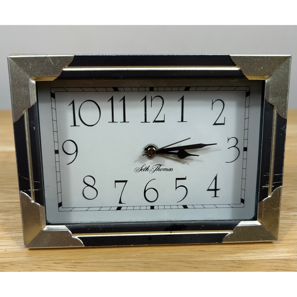 Seth Thomas Alarm Clock Black Silver Vintage 1989 Quartz Desk Timepiece Working